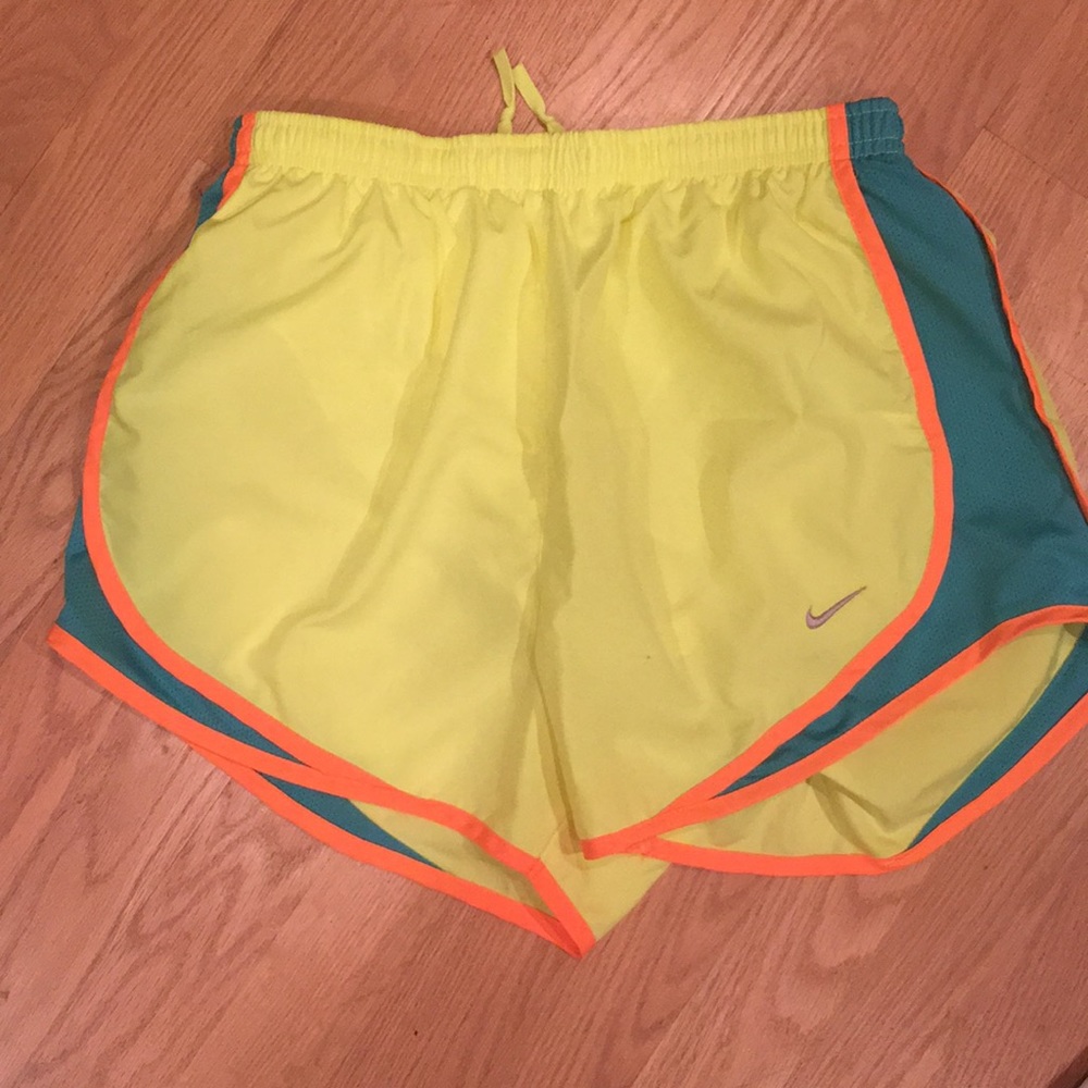 Nike dri fit yellow /orange/teal running shorts